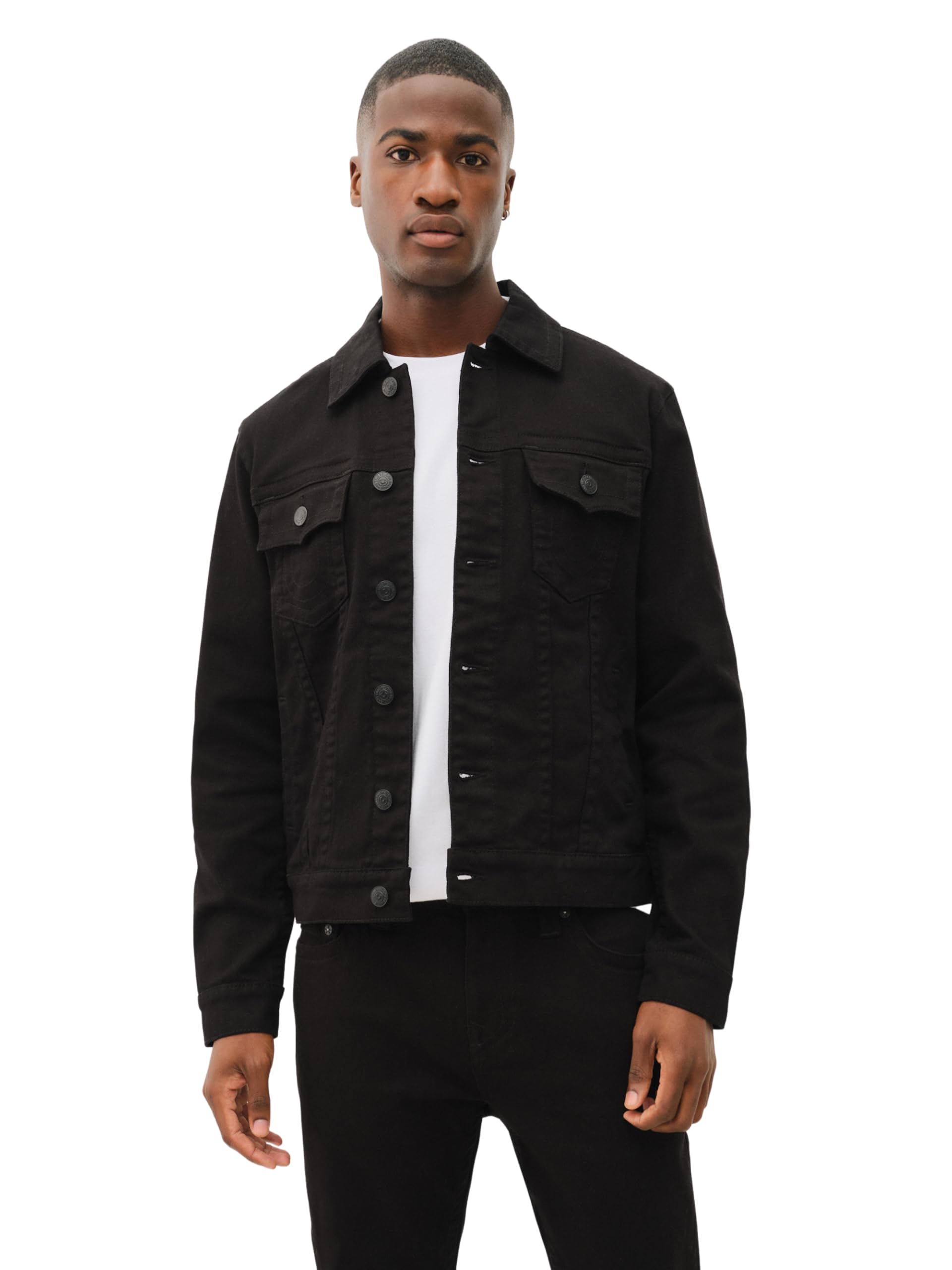 True Religion Men's Denim Trucker Jacket, Body Rinse Black, Small