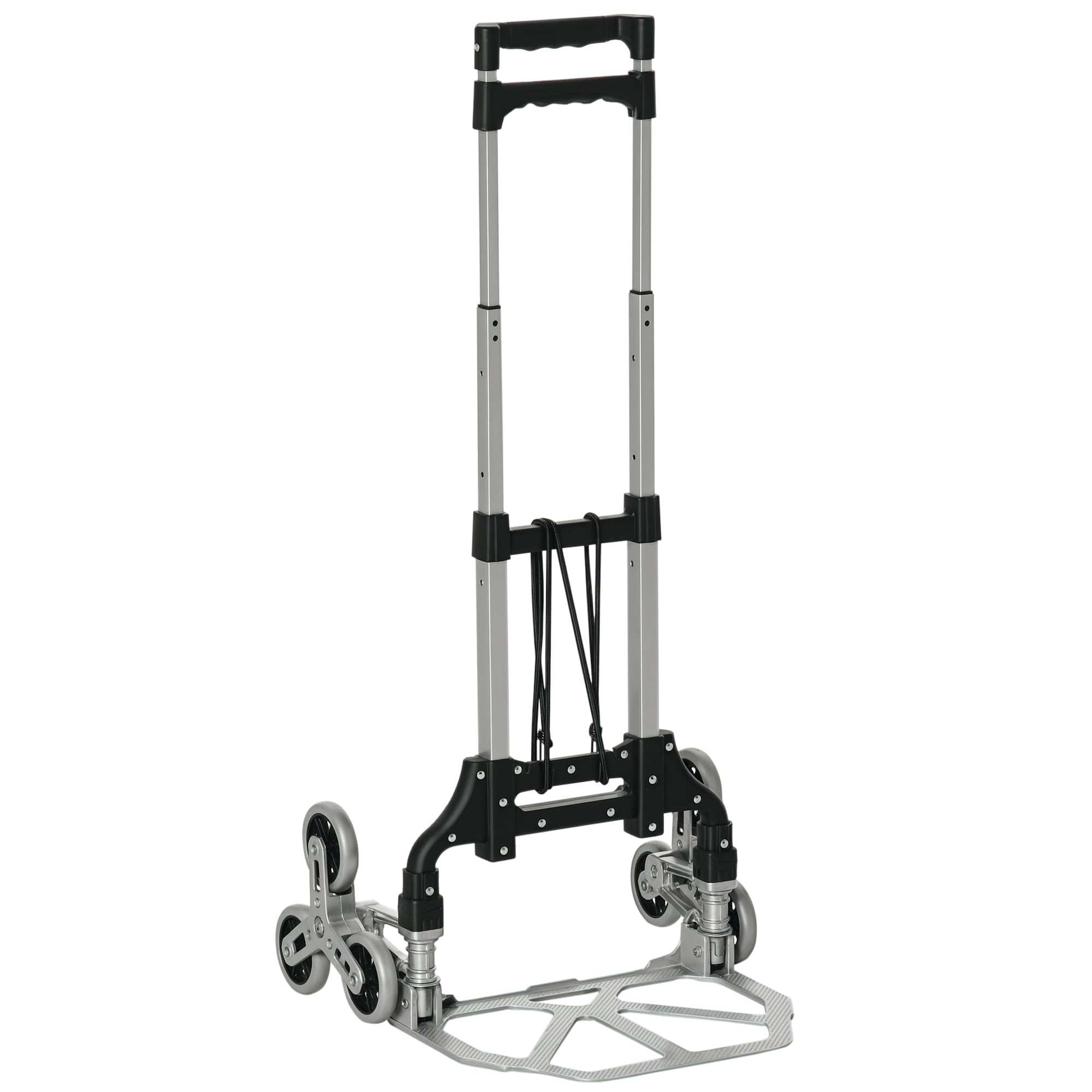 DURHAND Carrello Portapacchi a 6 Ruote 47x47x100 cm Nero e Argento | max 70 kg, con Fune e Maniglia Estraibile, Carrello Pieghevole, in Alluminio, PP e TPR