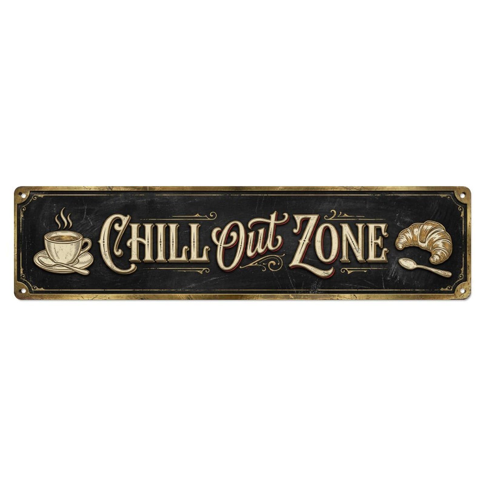 Chill Out Zone Faded Bistro 5 Metal Tin Skinny Sign Plaque Wall Decor for Cafe, Club Bar, Office, Home Garden Metal Poster 4x16Inch