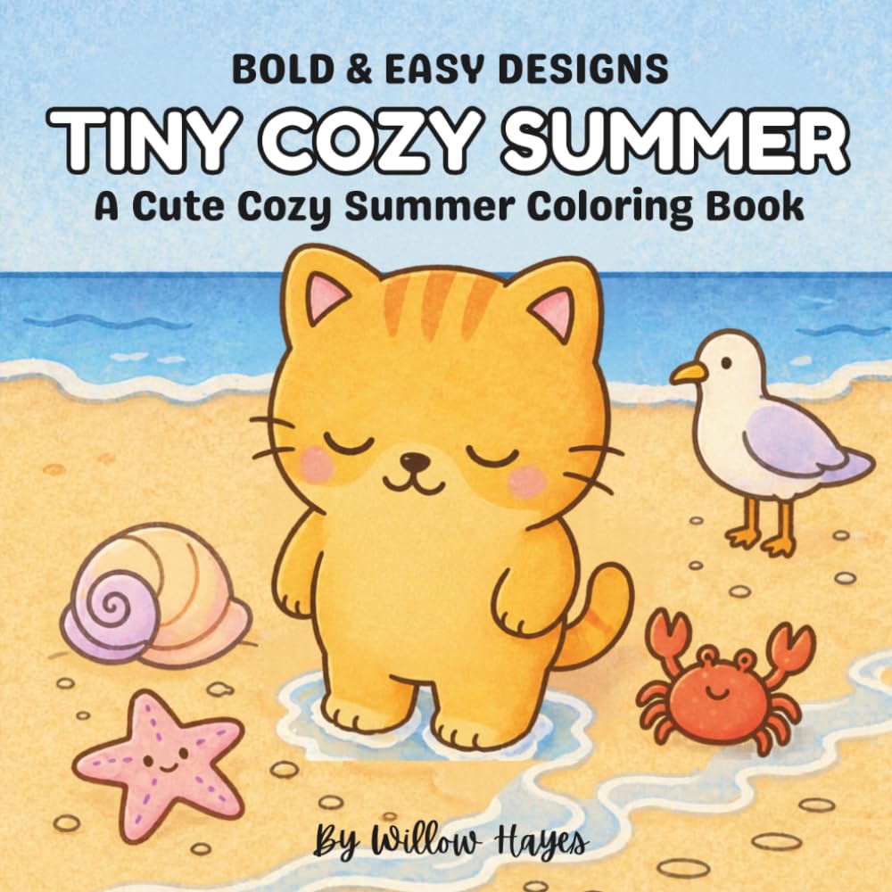 Tiny Cozy Summer: A Cute Cozy Summer Coloring Book: Bold and Easy Summer Coloring Pages for Teens and Adults - Cute Cozy Beach Scenes, Sunny Days and Adorable Summer Moments to Color and Unwind
