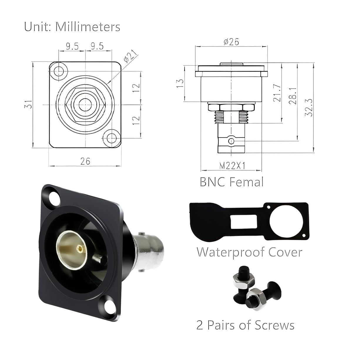 MEIRIYFA Adattatore Connettore BNC Per Montaggio A Pannello BNC Femmina Terminale A Saldare HD SDI Video Coassiale RF Socket, Accoppiatore BNC Connettore Telaio Per Telecamera Di Sicurezza Video - 4