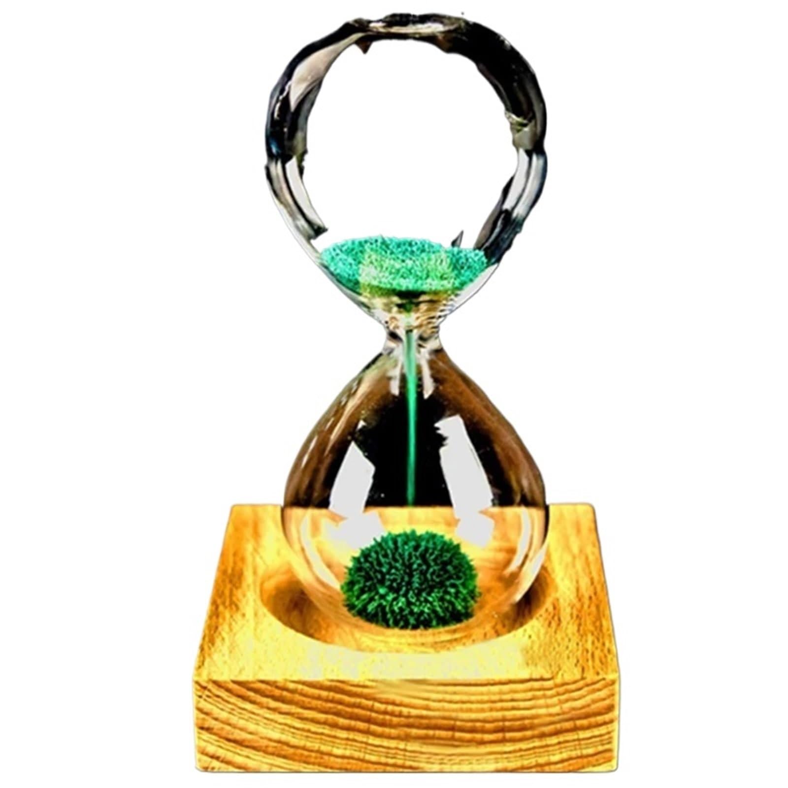 Sanduhr-Timer, Mehrfarbige magnetische Sanduhr-Ornamente mit Holzsockel und Eisenpulver-Blüten(Green)