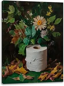 Dark Green Toilet Paper Vintage Wildflower Bathroom Poster Canvas Art