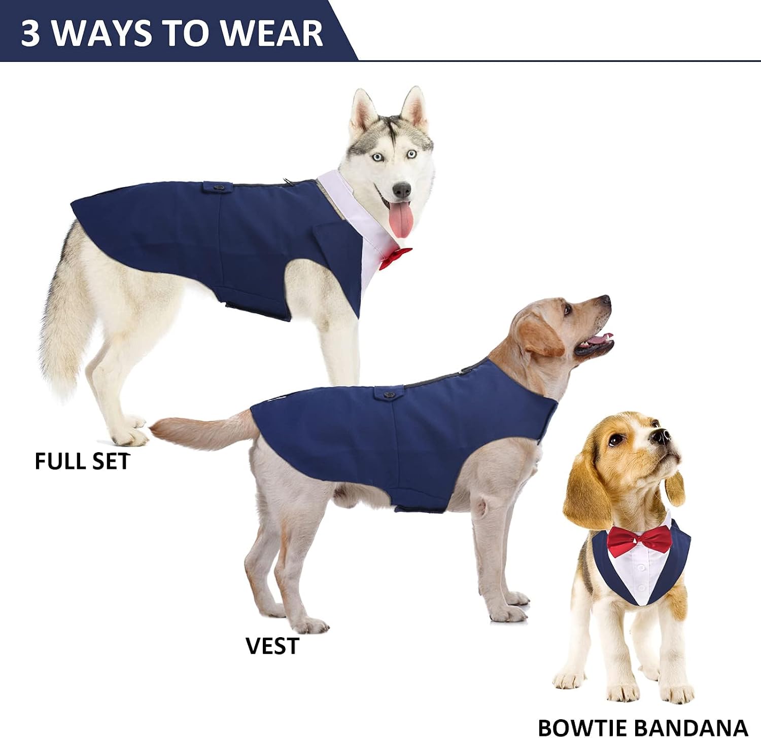 DORA BRIDAL Dog Tuxedo for Large Dogs, Dog Suit and Bowtie, Formal Dogs Wedding Outfit, Pet Tuxedo and Bandana Set Valentines Birthday Christmas Party Costumes for Labrador,Golden Retriever, Blue, 2XL