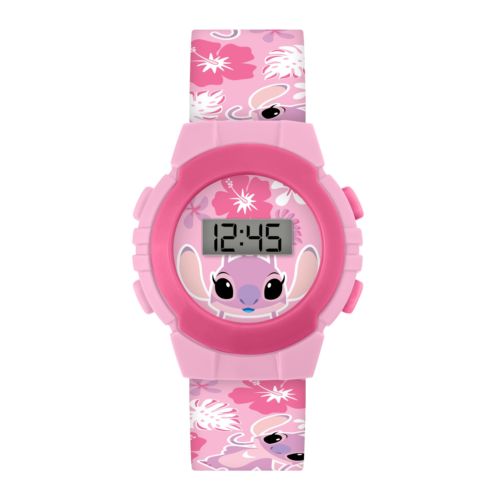 Disney Lilo y Stitch Angel Reloj digital de cuarzo con correa de silicona tropical rosa LAS4141ARG