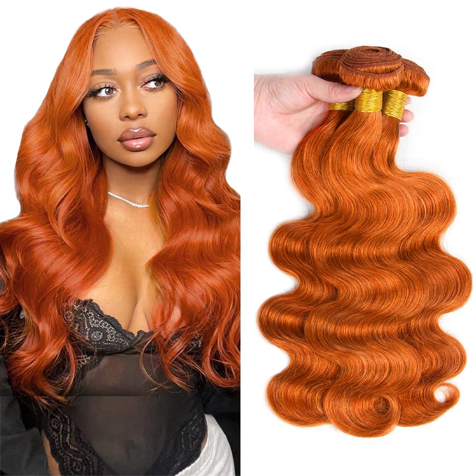 Ginger Bundles Human Hair #350 Body Wave Bundles 20 22 24 inch Ginger Human Hair Bundle Orange Color