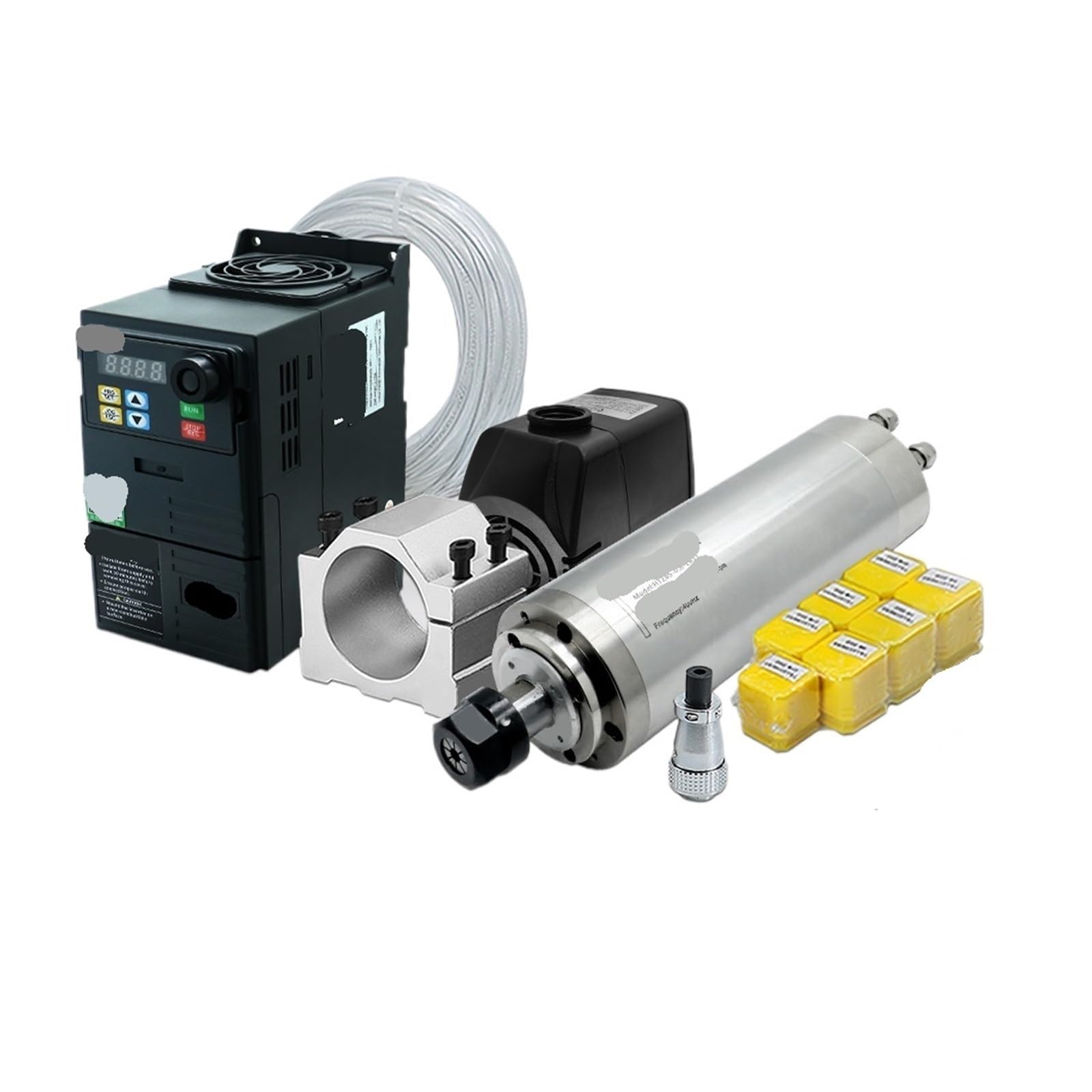 HCVYQMMJ 800w Spindle Motor 220v Er11 0.8kw Round Water Cooling Spindle 24000rpm +1.5kw Vfd 50/60hz +Water Pump +65mm Bracket
