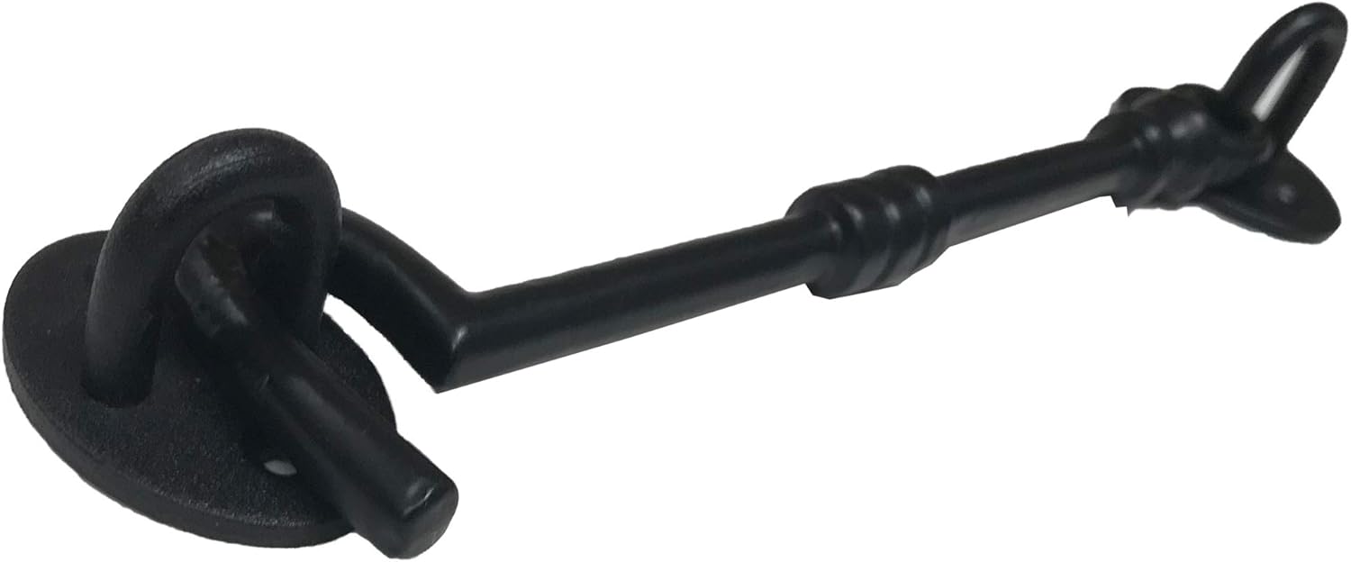 (4) 8" - Door Latch - DS-133 - Antique Style Eye Hook Door Latch for Gates, Doors, Closet, Cabinet, Sliding Barn & Shed Doors - in Vintage Black cast Iron Finish