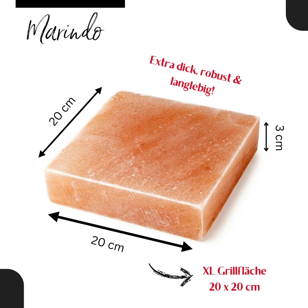 Marindo Chef Lot de 2 pierres de sel pour barbecue XL carrées, taille XL, 20 x 20 x 3 cm, pour barbecue - Extra épaisses - Avec manuel d'utilisation (français non garanti)