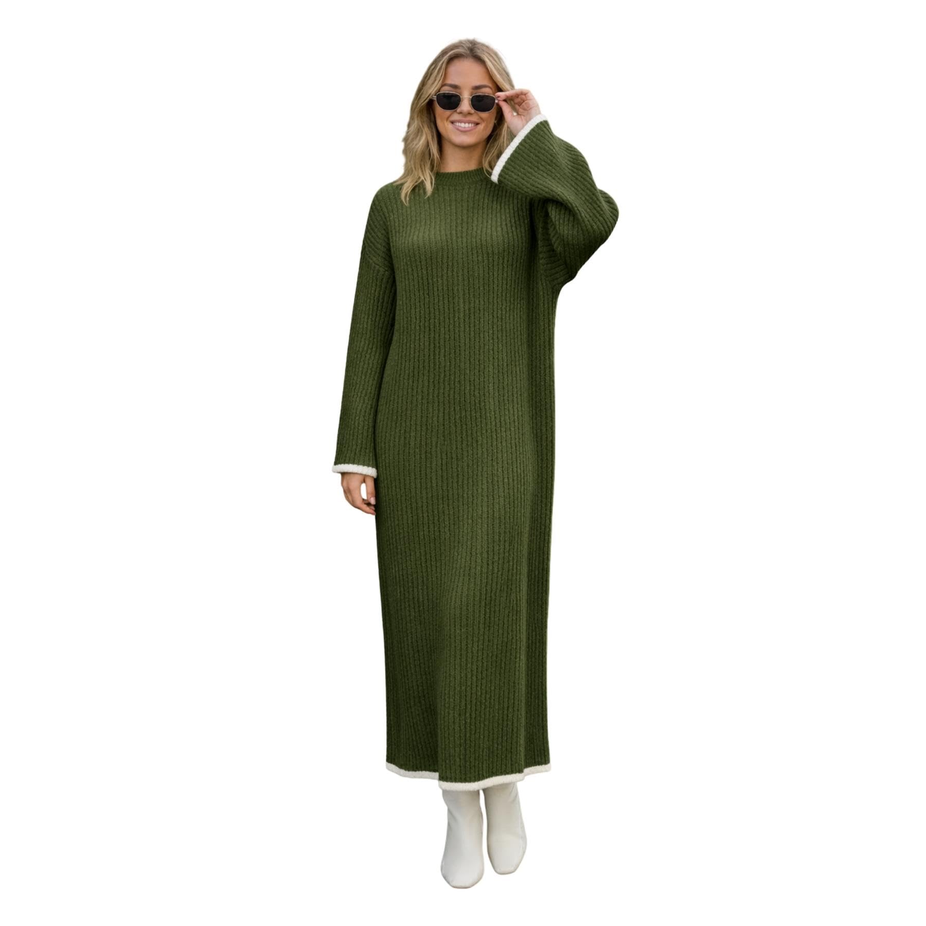 Robe longue manches longues isolante en tricot côtelé doux d'hiver