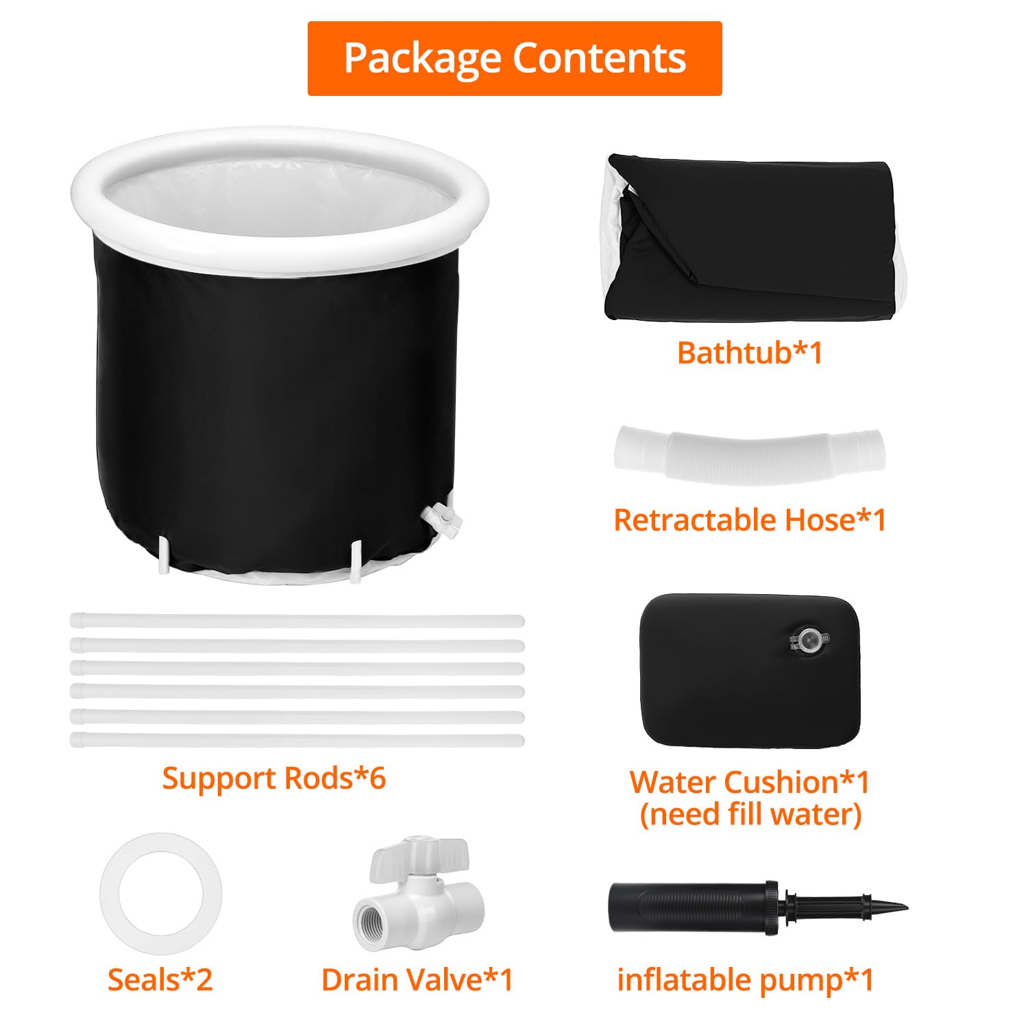 QWORK® vasca da bagno portatile per adulti, 75x80cm nero, vasca pieghevole per doccia, bagno, esterno