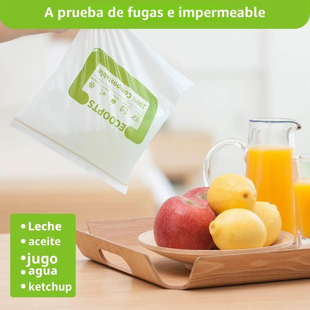 Bolsa grande con cremallera para sándwich 100% compostable, bolsas de almacenamiento de alimentos ecológicas, bolsa para congelador, a base de plantas, sin BPA, sella bien para frutas, alimentos y