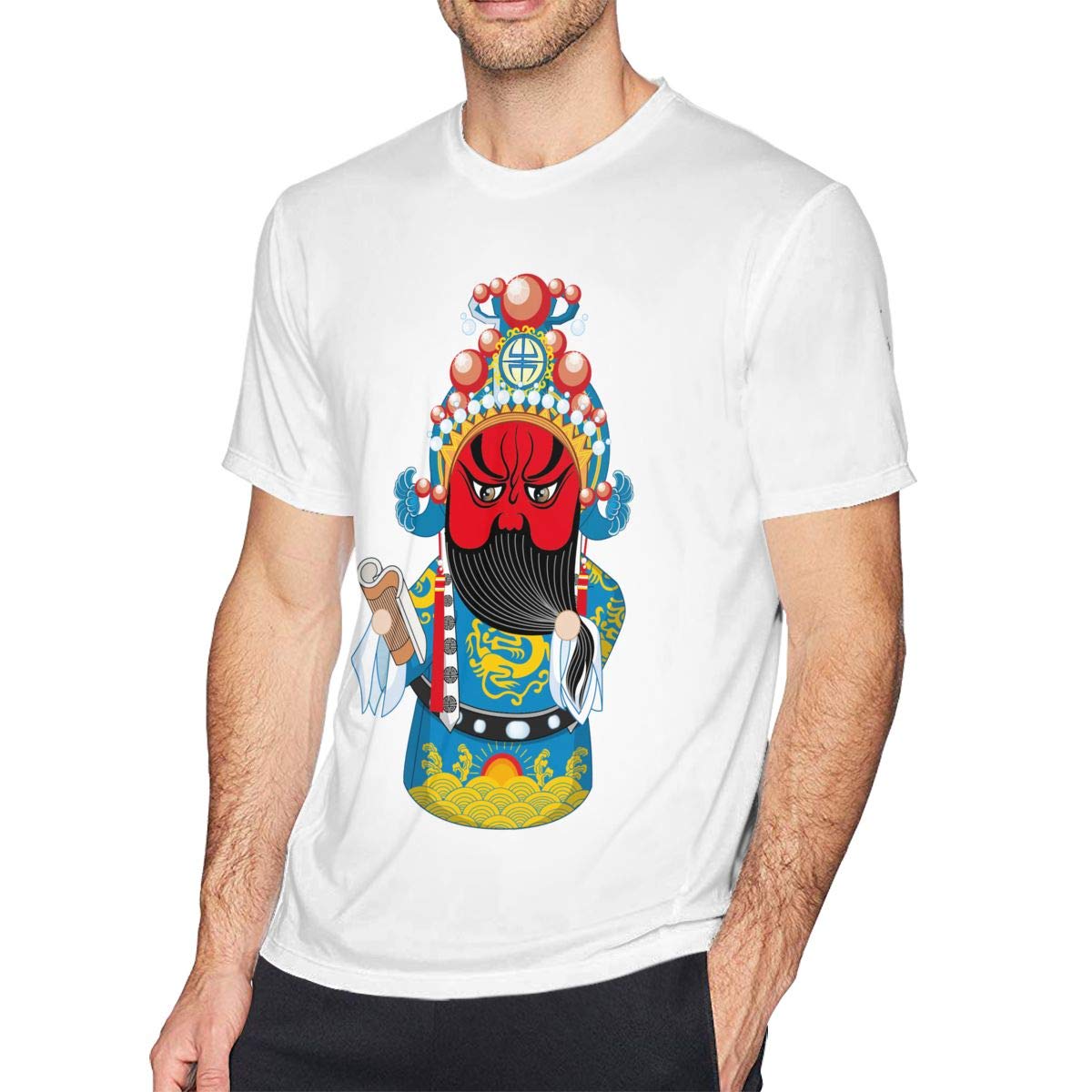 GEORBUR Personalized China Opera Character T-Shirt for Men's White