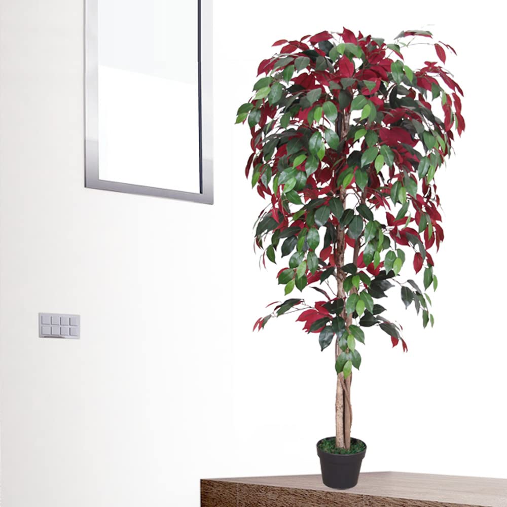 Decovego Sztuczny Ficus Benjamin, sztuczna roślina, sztuczne drzewo 150 cm, z pniem z prawdziwego drewna, do pomieszczeń mieszkalnych i biurowych, łatwe w pielęgnacji i wiecznie zielone