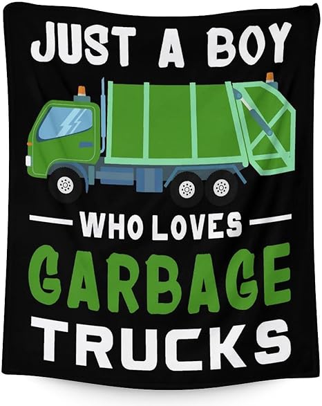 Mercuryelf Garbage Truck Blanket Gift - 50x60 Inches Funny Throw Blankets for Kids - Black Soft, Fuzzy & Warm Throws for Living Room, Sofa