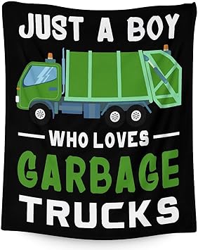 Mercuryelf Garbage Truck Blanket Gift - 50x60 Inches Funny Throw Blankets for Kids - Black Soft, Fuzzy & Warm Throws for Living Room, Sofa
