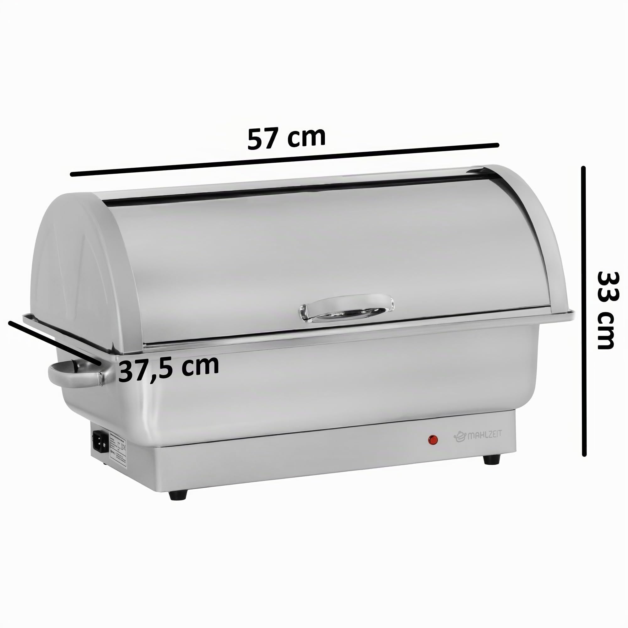 Mahlzeit Chafing Dish Chauffe-plat électrique en acier inoxydable avec GN 1/1 | 9 litres | Jusqu'à 80 °C | Chauffe-plats avec couvercle enroulable | Récipient de maintien au chaud pour buffet et