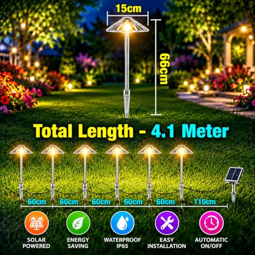 Image of XERGY Solar Colorful Umbrella Design Garden Stake Lights, Waterproof Outdoor Decorative LED Lights, 1200mAh Battery, 8 Lighting Modes, Auto ON /Off Dusk to Dawn for Lawn & Pathway (Pack of 6)