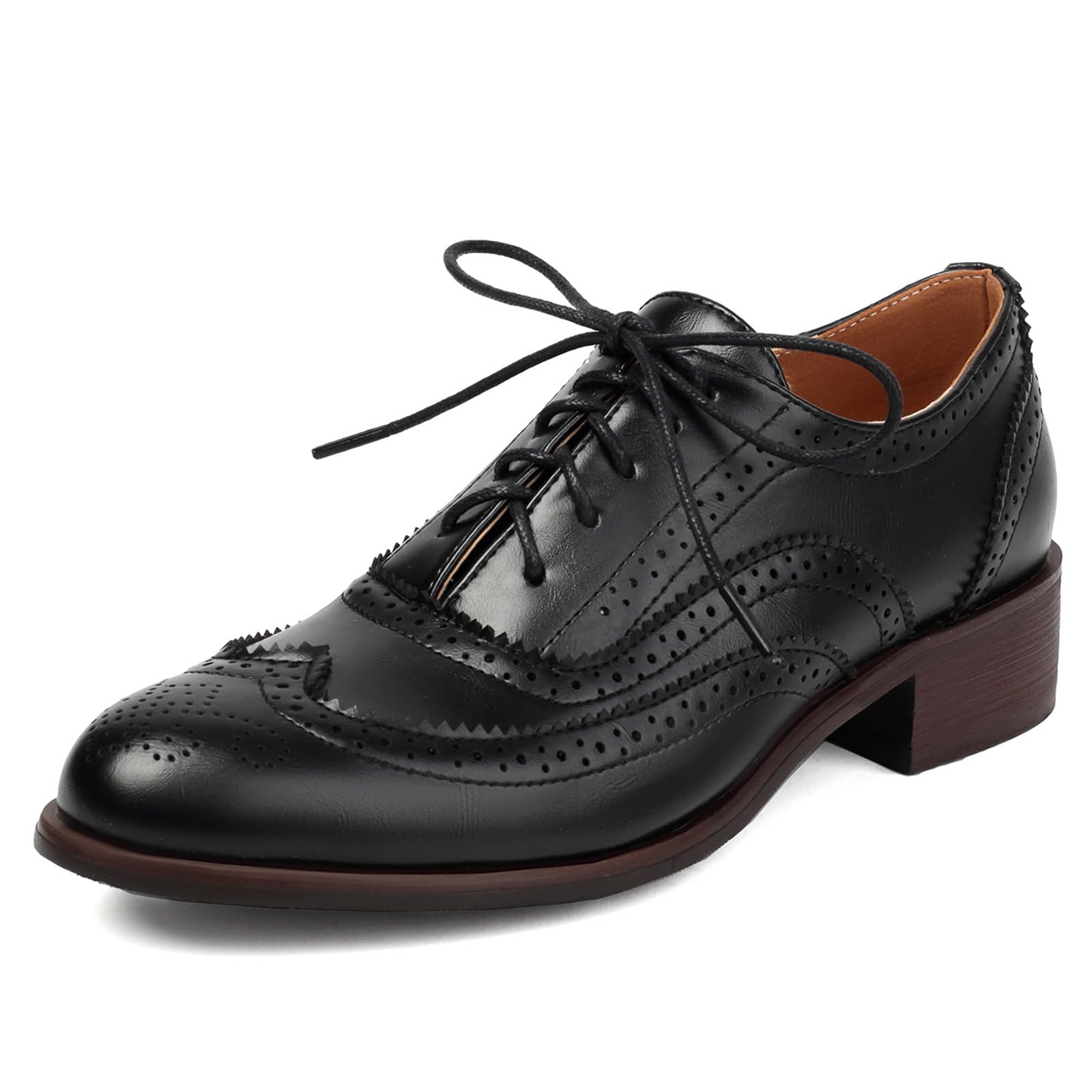 Lizoleor Chaussures brogue à lacets pour femme de style britannique classique