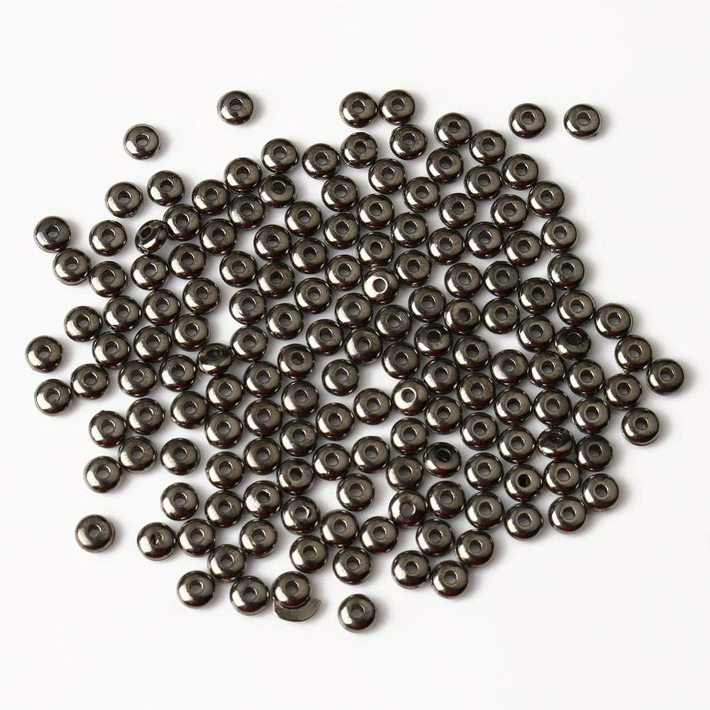 4 6mm 100pcs Coin Spacer Bead CCB Flat Round Loose Beads for Jewelry Making DIY Bracelet Necklace Accessories Supplies - (Color: Black/Item Diameter: 4mm 200pcs)
