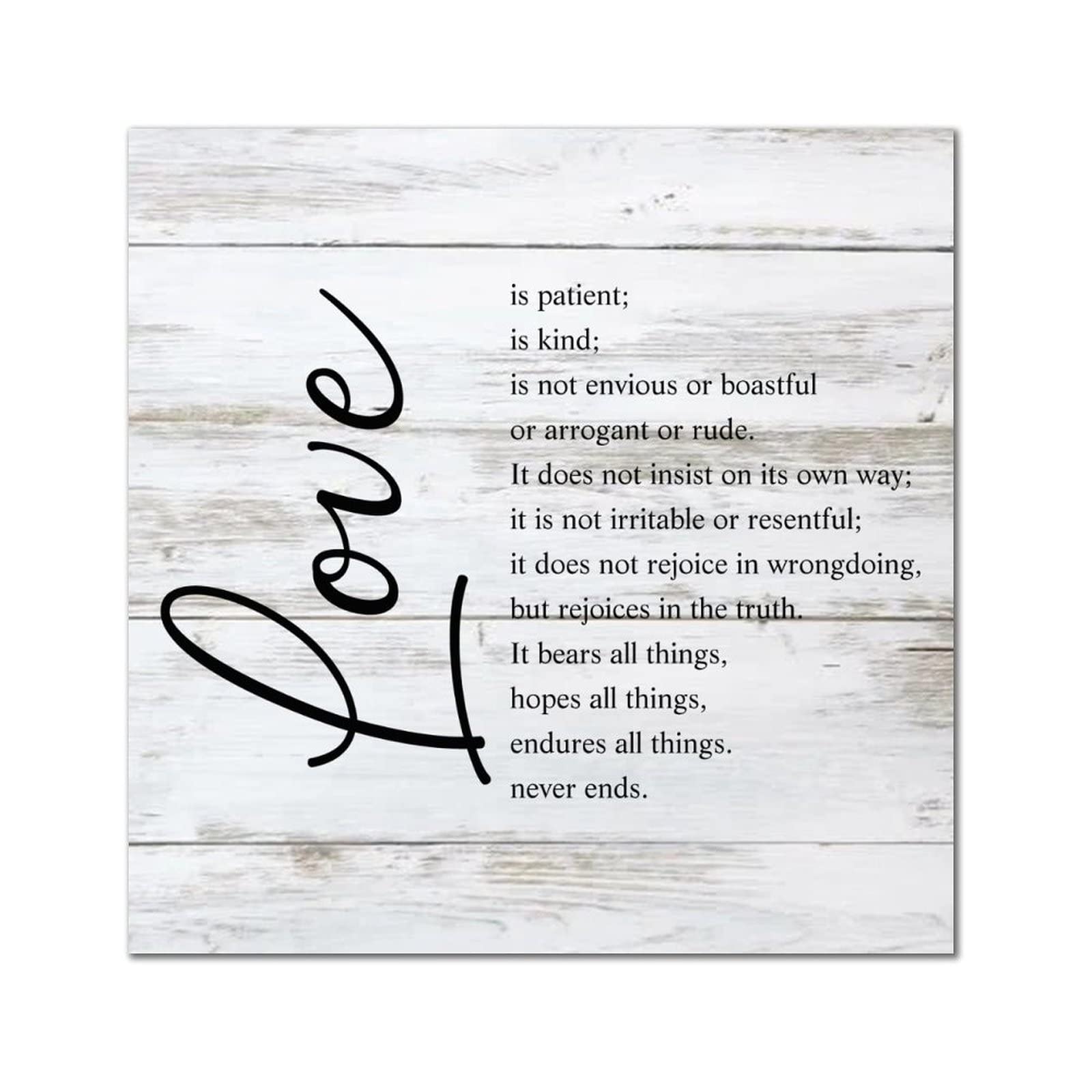 Plaque murale en bois Love is Patient 35x35 cm pour salon