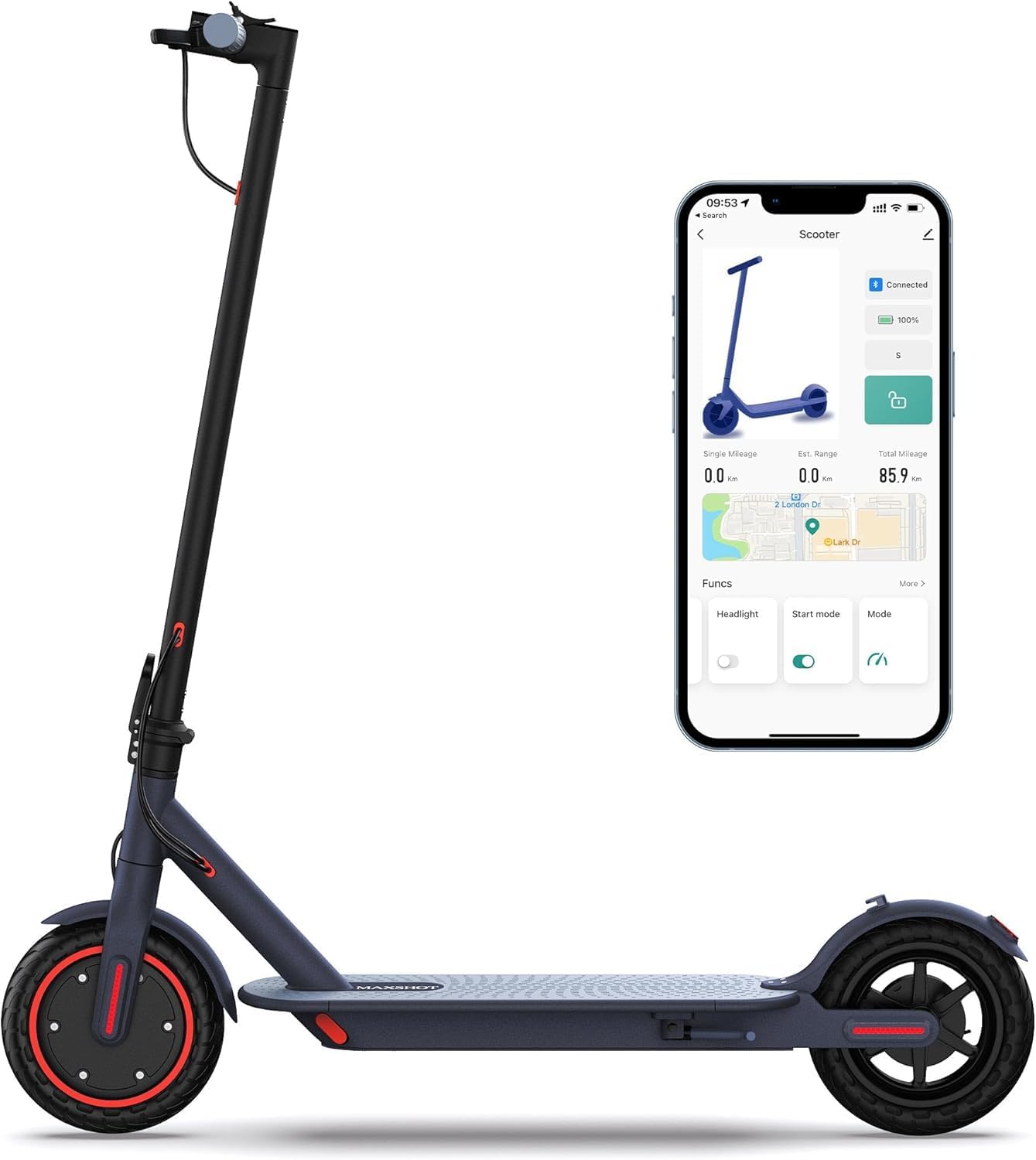 MAXSHOT Electric Scooter for Adults, 8.5/10/14" Tires, 19/22Mph, 350W/500W Motor, 21-28 Miles Range, Folding E-Scooter with Dual Suspension,APP Control