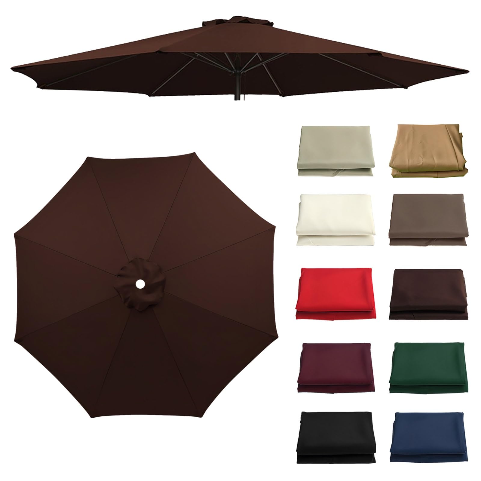 Umbrella Replacement Canopy, Polyester Fabric Replacement Canopy, UV Protective Parasol Canopy Cover, Replacement Parasol canopy, 6/8 Ribs Umbrella Garden Parasol Canopy Cover(Brown,6 ribs: 2m/6.6ft)