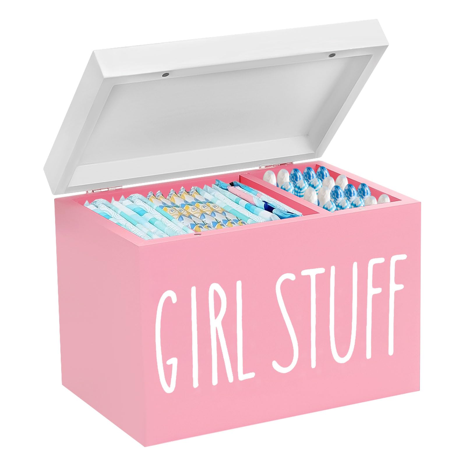 Tampon Holder for Bathroom, Feminine Product Organizer Girl Stuff Box for Bathroom Tampon and Pad Organizer with Lid, Bathroom Accessories Box for Girl Stuff (Pink)