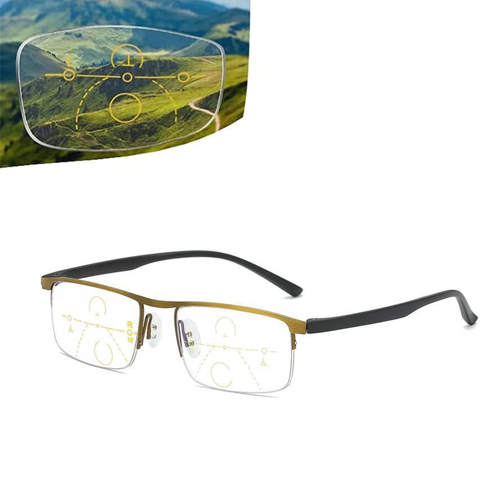 Ovnmfh Gold Far And Near Dual-Use Reading Glasses, 2023 New Sapphire High Hardness Anti-Blue Progressive Far And Near Dual-Use Reading Glasses (,'+1.00)