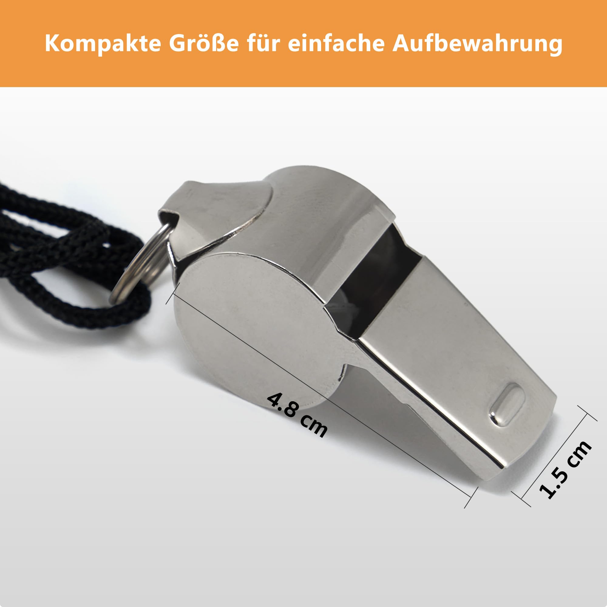 2 Stück Edelstahl Trillerpfeifen mit Nylon Lanyard, Edelstahl-Sportpfeifen Laut und Klare Pfeifen für Sport, Notfälle und Outdoor-Aktivitäten - 3