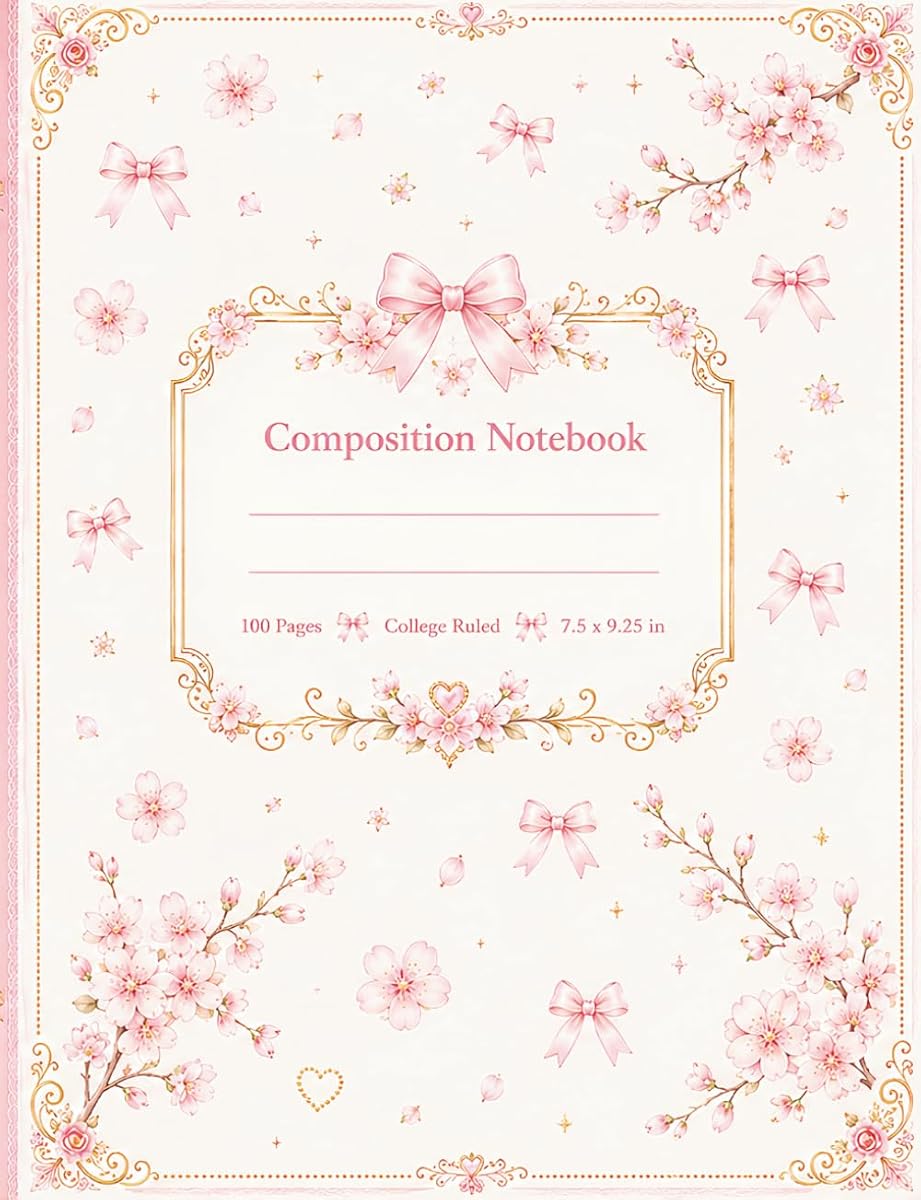 Pink Coquette Composition Notebook: Cherry Blossom Wide Ruled School Notebook for Girls | Cute Pastel Sakura Floral Design: Premium Matte Cover • 110 ... Class Notes, Journaling, Writing & Homework