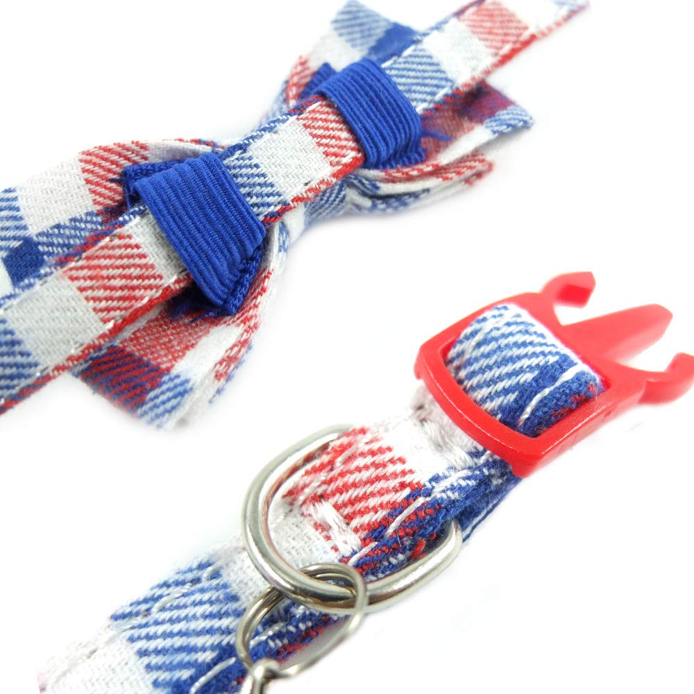Collier pour chat avec clochette et nœud papillon, motif écossais, collier de sécurité réglable (17 à 27 cm)