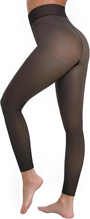 Apriddeo One-Seam Warm Fleece Lined Tights Women Fake Translucent Pantyhose High Waist Thermal Leggings Sheer Winter Tights