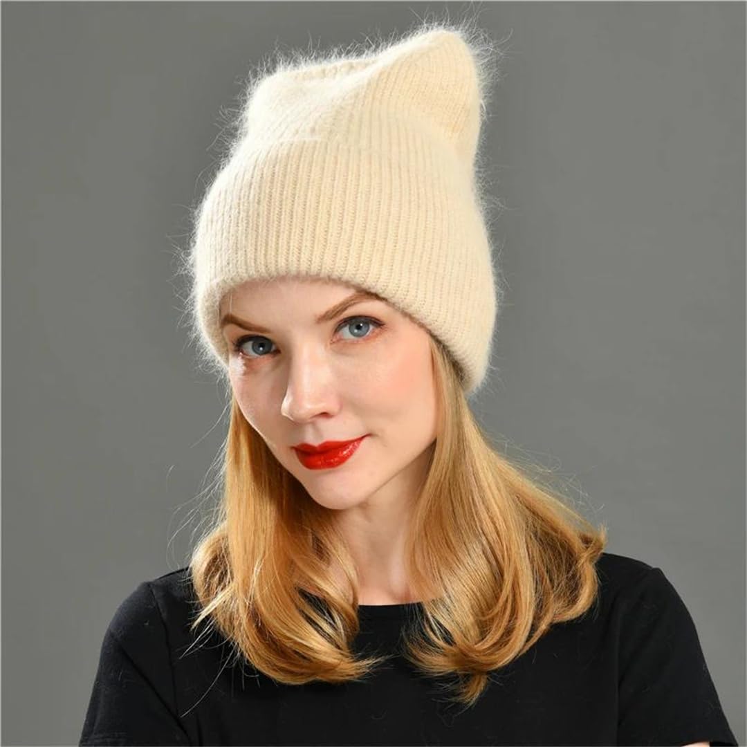 Wvapzxx Chapeau D'hiver Pour Femmes Bonnet À Cheveux Longs Mélange De Cachemire Bonnets Tricotés Casquette Fille Chapeau Mignon Avec Oreilles