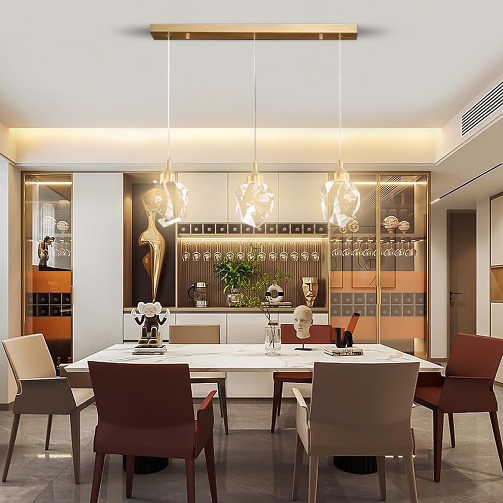 LYSDjia Chandelier Modern Crystal Pendant Lights Round gold Hanging 3-Light Ceiling Lamp with Adjustable Cord Raindrop Dimmable Chandeliers for Dining Room Kitchen Island Staircase Foyer Farmhouse