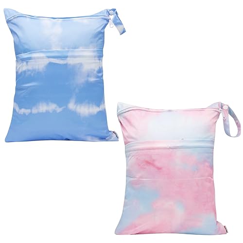 Miniatura 1 de SMALLKE Bolsa húmeda, paquete de 2 bolsas de pañales de tela húmeda y seca para bebé, impermeable, lavable, reutilizable para viajes, cochecito,