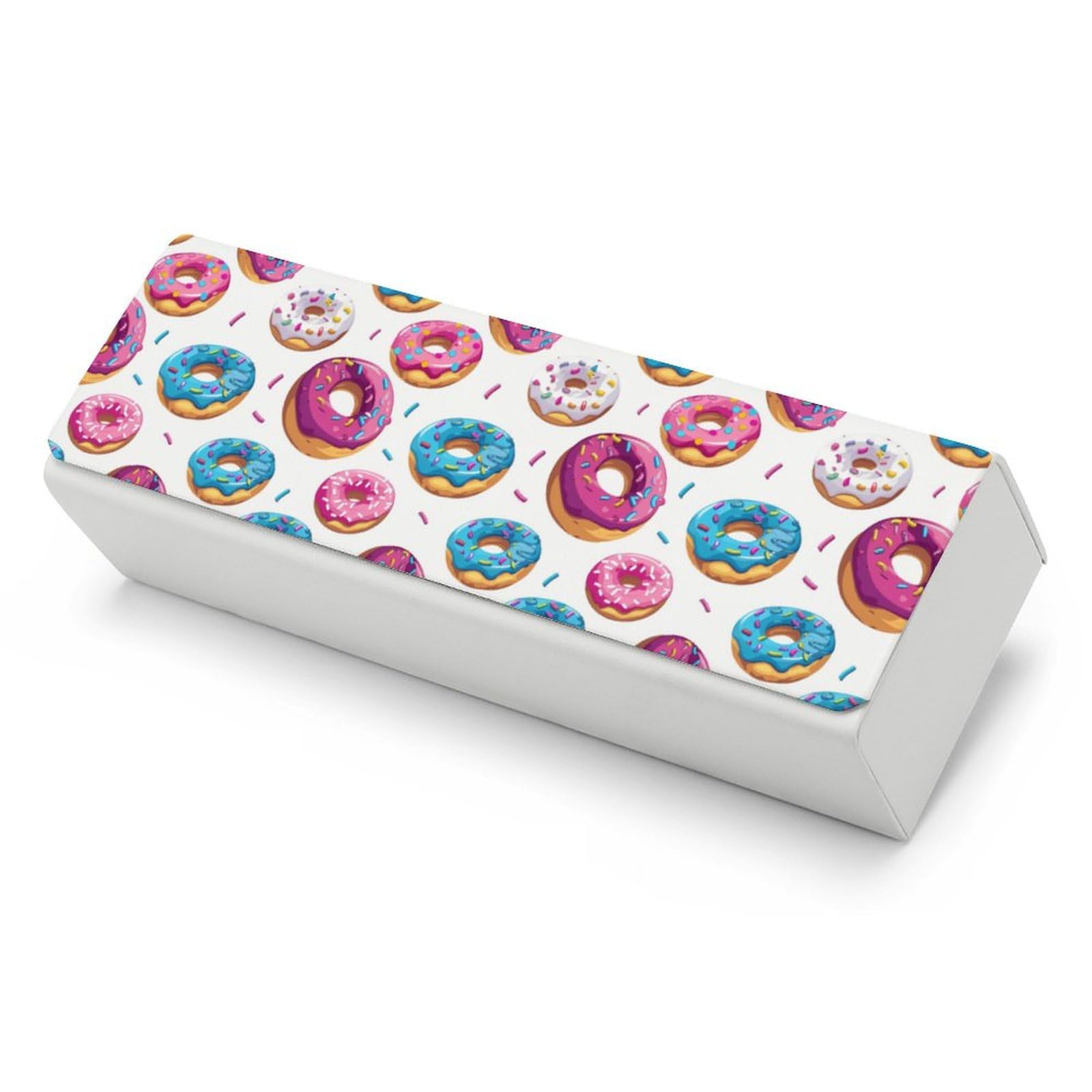 Colorful Donuts with Sprinkles Leather Glasses Case Fashion Hard Shell Portable Sunglass Organizer Eyeglasses Case for Mens Women