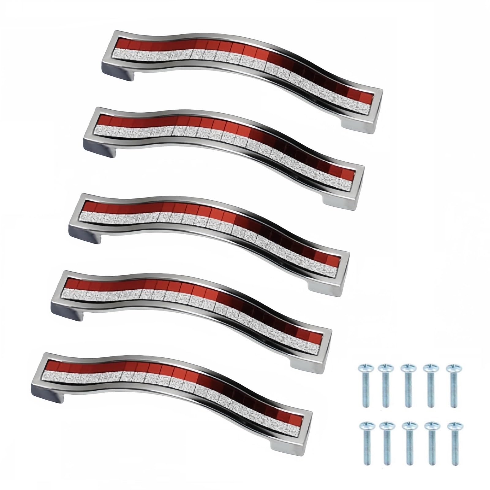 Dreneco Red Rhinestone Crystal Cabinet Handles Cupboard Handles Zinc Alloy Wardrobe Door Drawer Hardware Pull Handle 96mm, 5 Pack