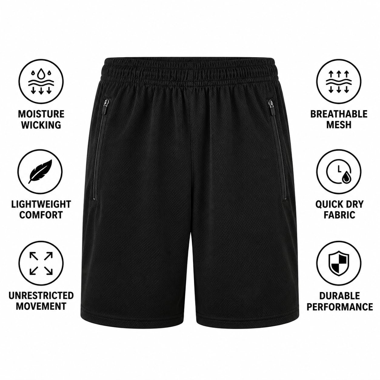 Paquete de 4: pantalones cortos deportivos de malla de secado rápido para hombre de 8 pulgadas con bolsillos con cremallera (disponible en tallas grandes y altas)