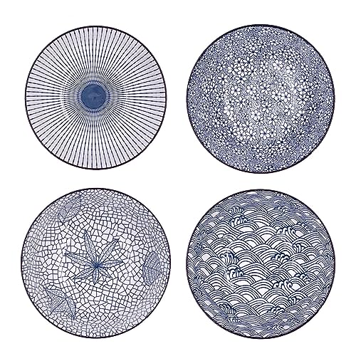 HwaGui Lot de 4 Assiettes en Céramique et Porcelaine - pour Dessert, Salade et Petit-déjeuner, Ø 20,5 cm
