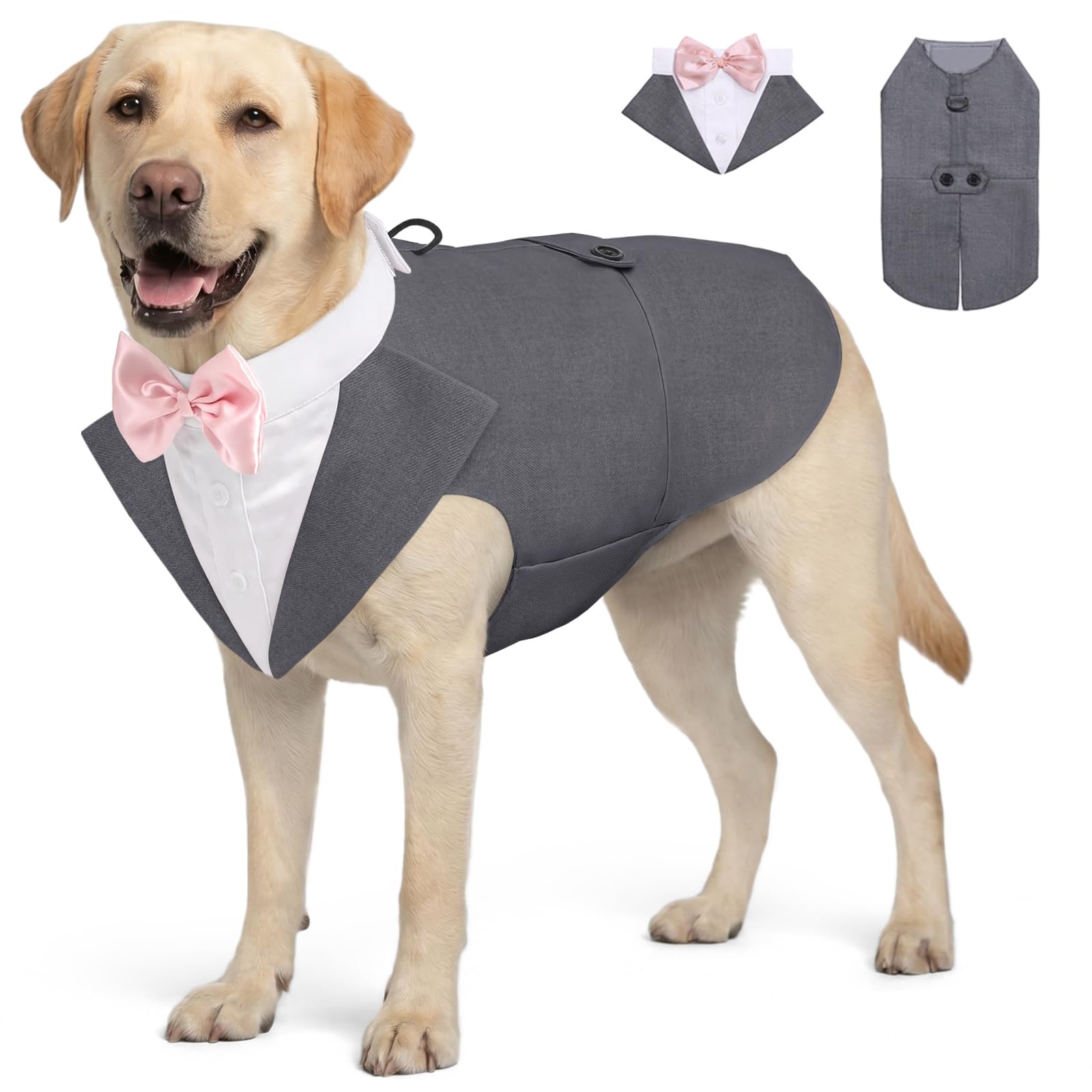 AOFITEE Dog Tuxedo for Large Dogs, Formal Dog Suit and Tie, Gentle Dogs Wedding Party Suit Bow Tie Shirt, Pet Wedding Outfit with Detachable Bowtie Collar for Christmas Halloween Dress Up