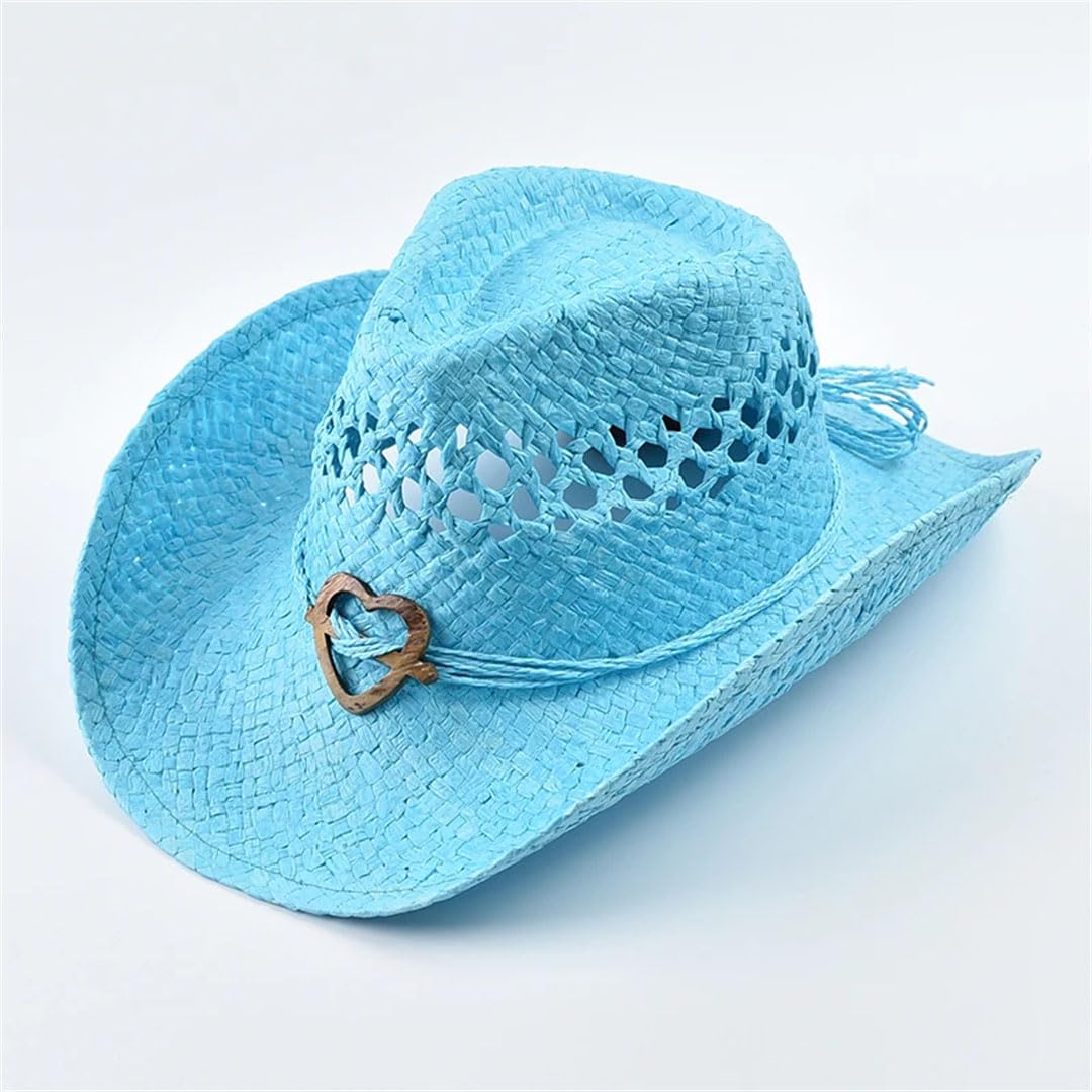 Cappello di paglia da donna, stile occidentale, per attività all'aperto, spiaggia, cappello da sole, Pnnrk, Etichettalia unica