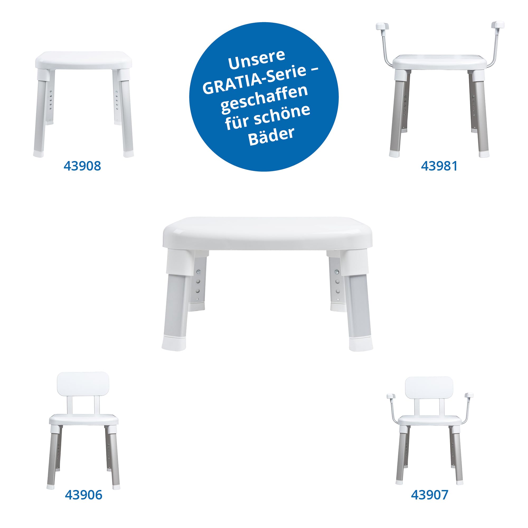 Weinberger Fußhocker Tritthocker | Einstiegshilfe Badewanne | Trittstufe Waschbecken | Höhenverstellbar | Anti-Rutsch | Moderne Badezimmerhilfe für Senioren und Kinder | Modell 43910 | Weiß