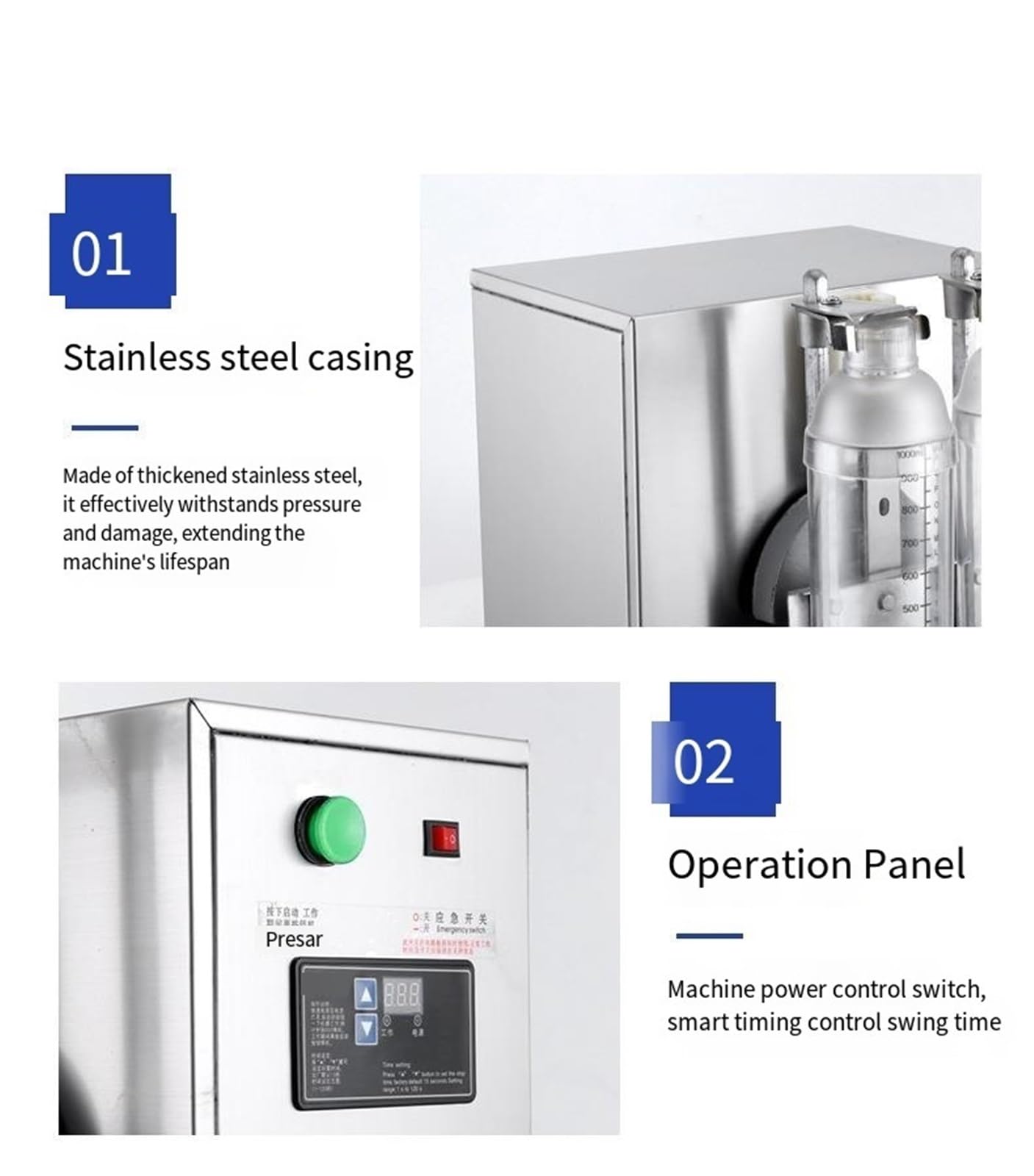 Mezclador eléctrico de té con leche, mezclador automático de cóctel de acero inoxidable para té, café, jugo, leche y vino, diseño de doble marco para mezclar sin esfuerzo