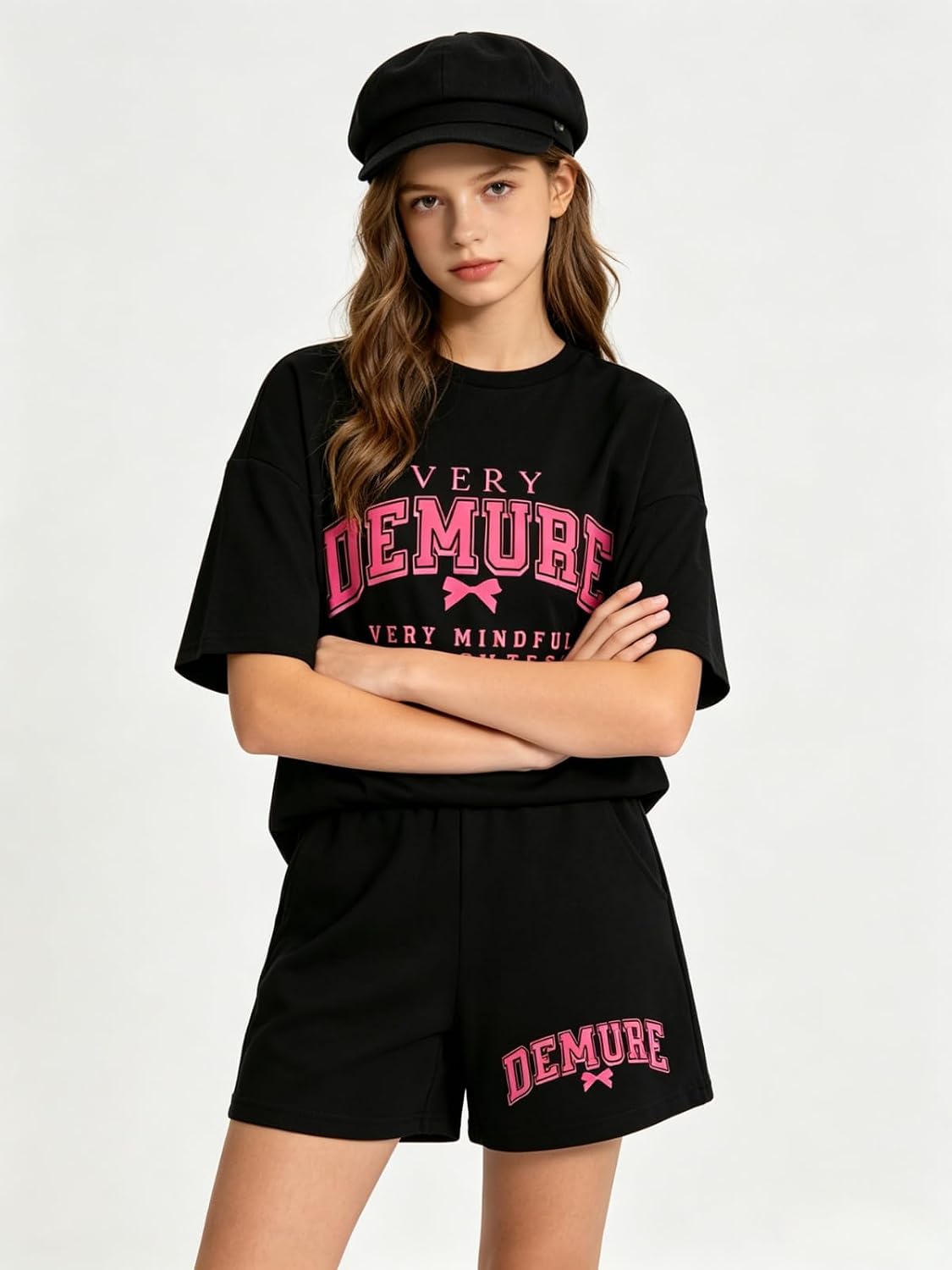 7-14 Years Girls Summer Outfits 2 Piece Sets Short Sleeve T-Shirt Top Elastic Waist Shorts Set Casual Clothing Sets