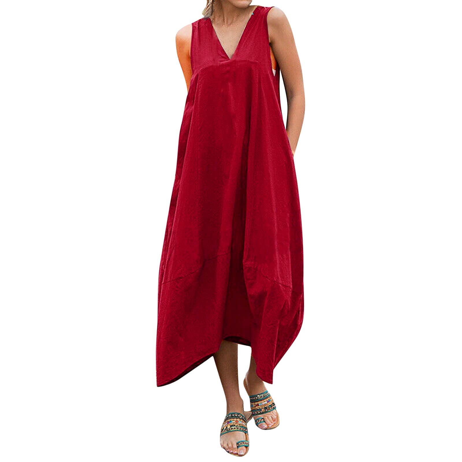 Robe decontracte ample habillee ete fluide couleur unie - 8