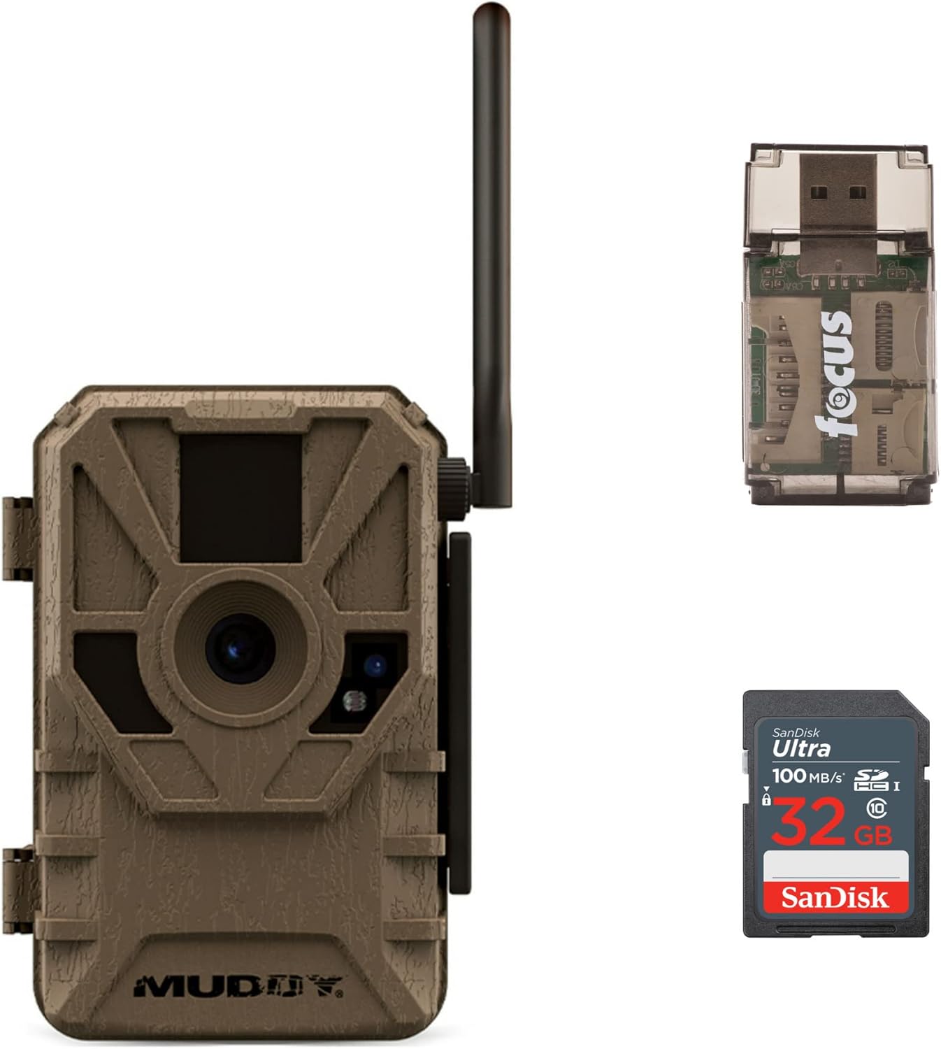 Muddy Hunting Game Wildlife 16 Megapixel, Cellular Camera (Verizon) Trail Camera Motion Activated Bundle with 32 GB SD Card and Card Reader (3 Items)