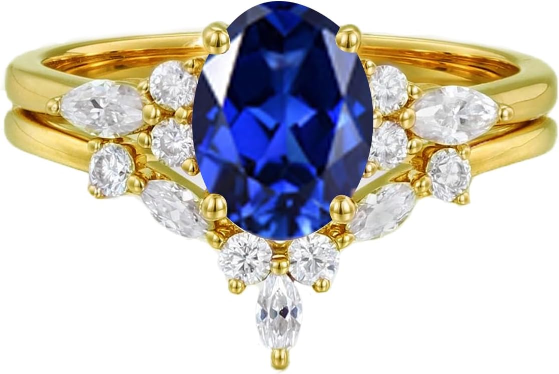 10K 14K 18K Gold Gemstone Wedding Ring Set for Women, 1.0 Carat Center Oval Cut Gemstone with Moissanite Bridal Rings Set for Women Engagement Ring Set Anniversary Bands Sets Free Engraved
