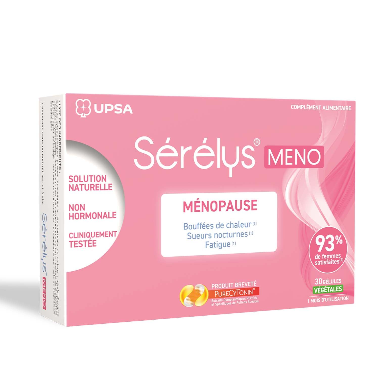 UPSA - Sérélys MENO - Complément Alimentaire Naturel - Désagréments de la Ménopause et Périménopause - Non hormonal - Bouffées de Chaleur, Fatigue - 30 Gélules Végétales - 1 mois