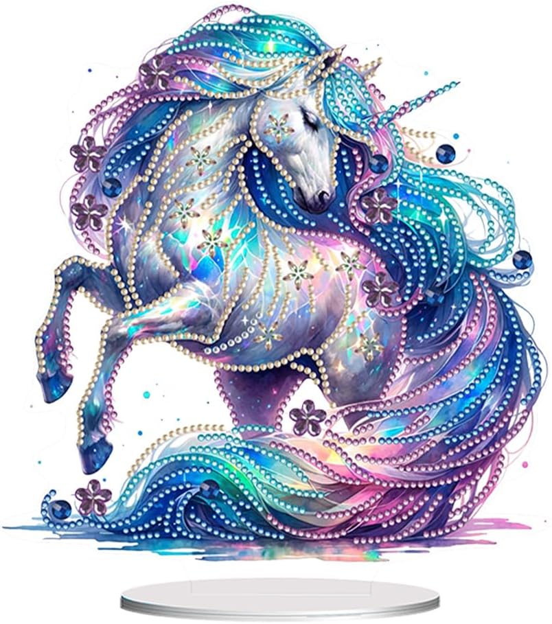 C'eitura DIY Diamond Art Painting Tabletop Ornament - Sparkly Unicorn Crystal Rhinestone Kit for Home Office Desk Decor, Relaxing Craft & Unique Birthday Gifts for Women, Teens, Girls